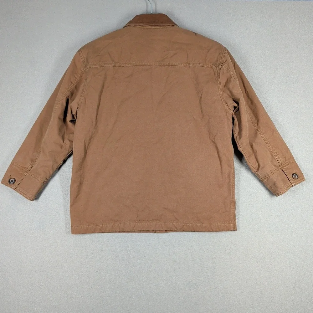 Gap Jacket Mens XL Brown Cotton Canvas Barn‎ Leather Collar Quilted Lining - Picture 2 of 13